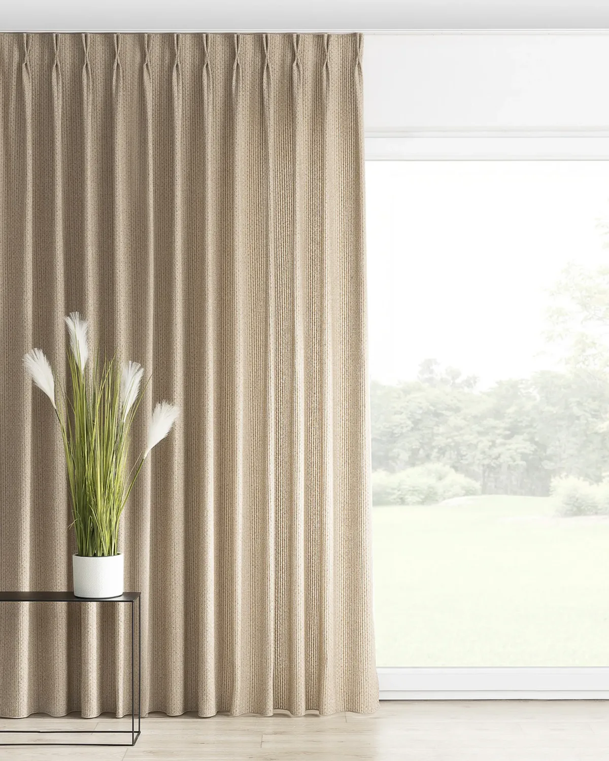 Vorhang mit flämischen 2-er Falten Farbe beige Stoff strukturiert de Dekoria – photo du produit
