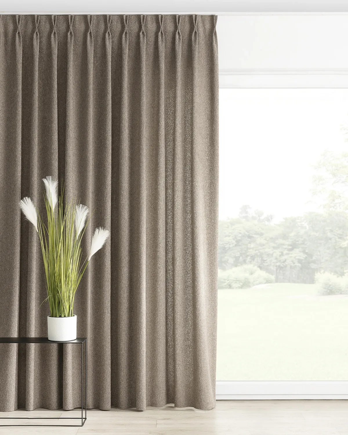 Vorhang mit flämischen 2-er Falten Farbe beige Stoff strukturiert de Dekoria – photo du produit
