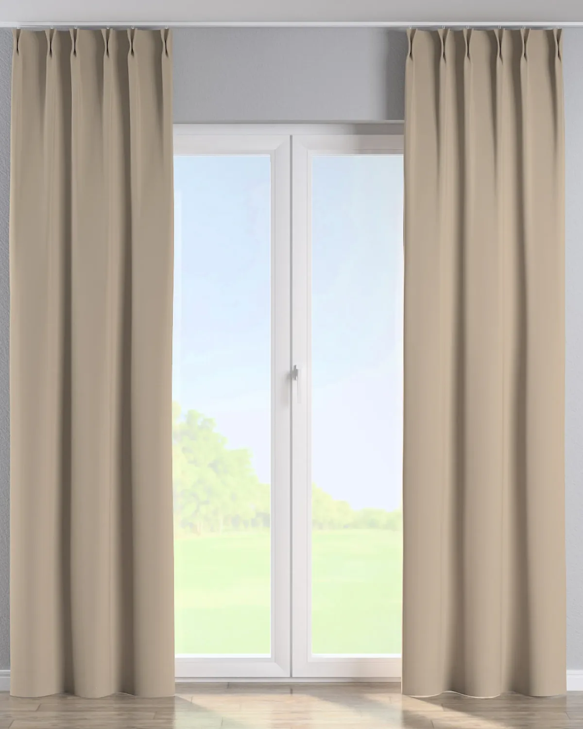 Vorhang mit flämischen 2-er Falten Farbe beige Stoff verdunkelnd de Dekoria – photo du produit