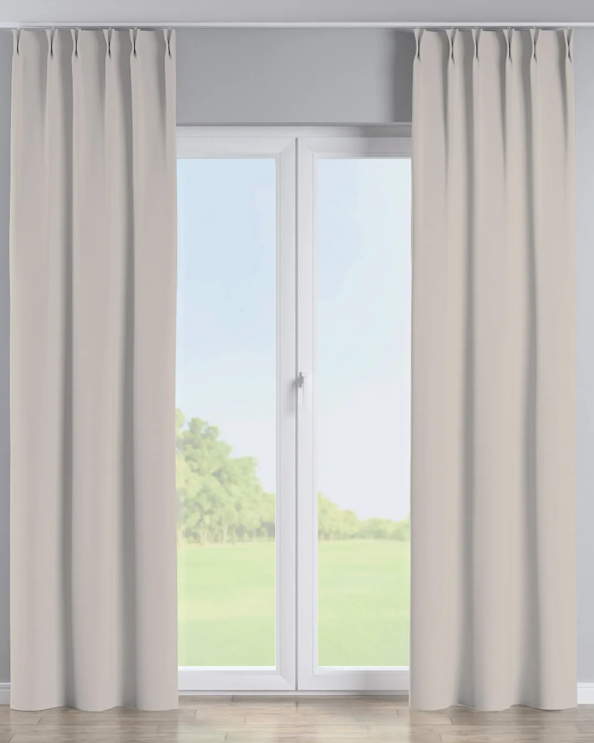 Vorhang mit flämischen 2-er Falten Farbe beige Stoff verdunkelnd de Dekoria – photo du produit