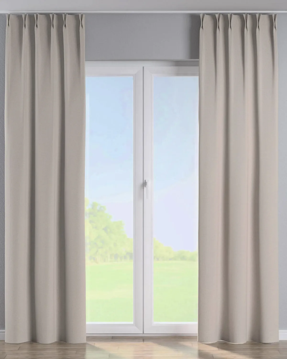 Vorhang mit flämischen 2-er Falten Farbe beige Stoff verdunkelnd de Dekoria – photo du produit