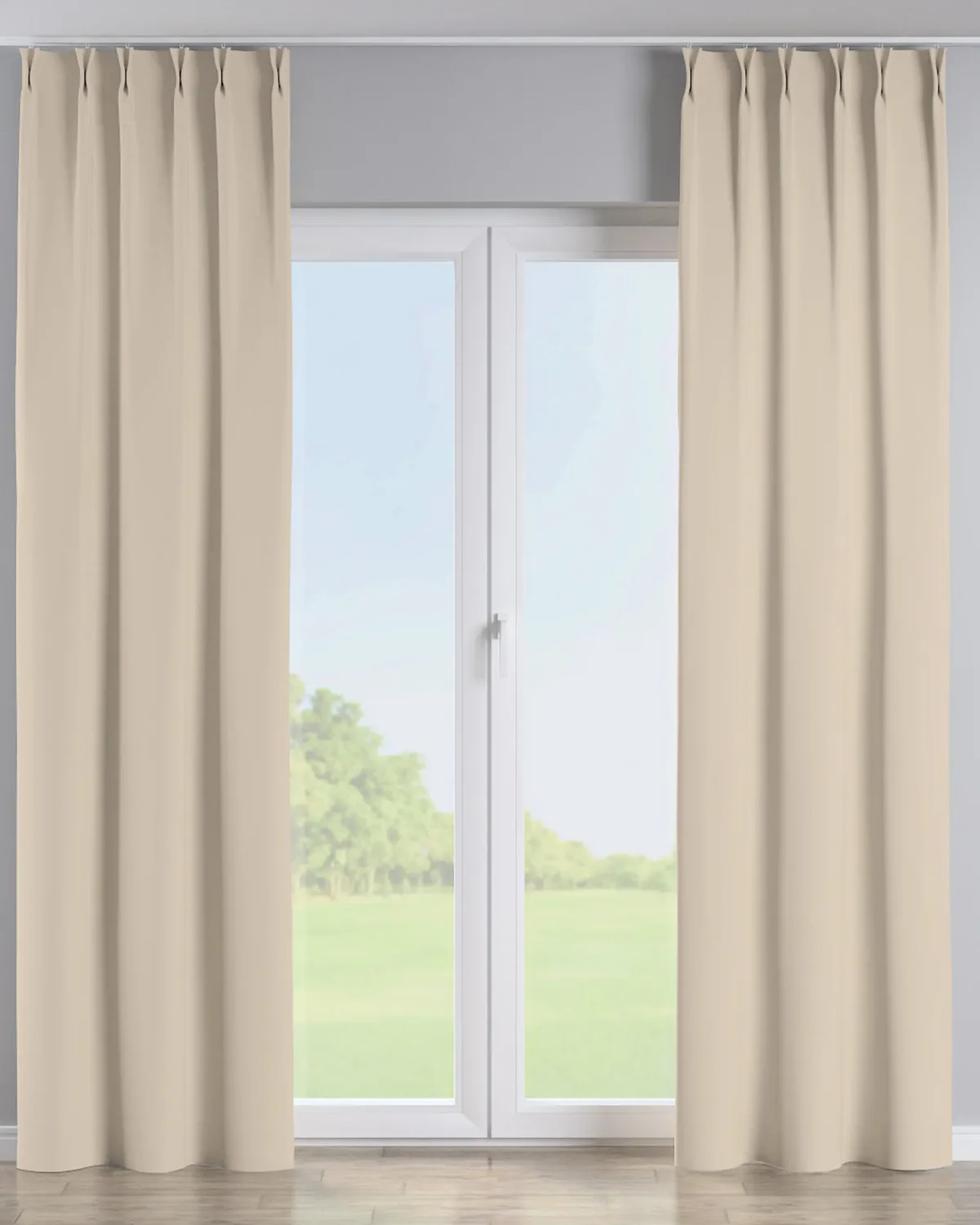 Vorhang mit flämischen 2-er Falten Farbe beige Stoff verdunkelnd de Dekoria – photo du produit