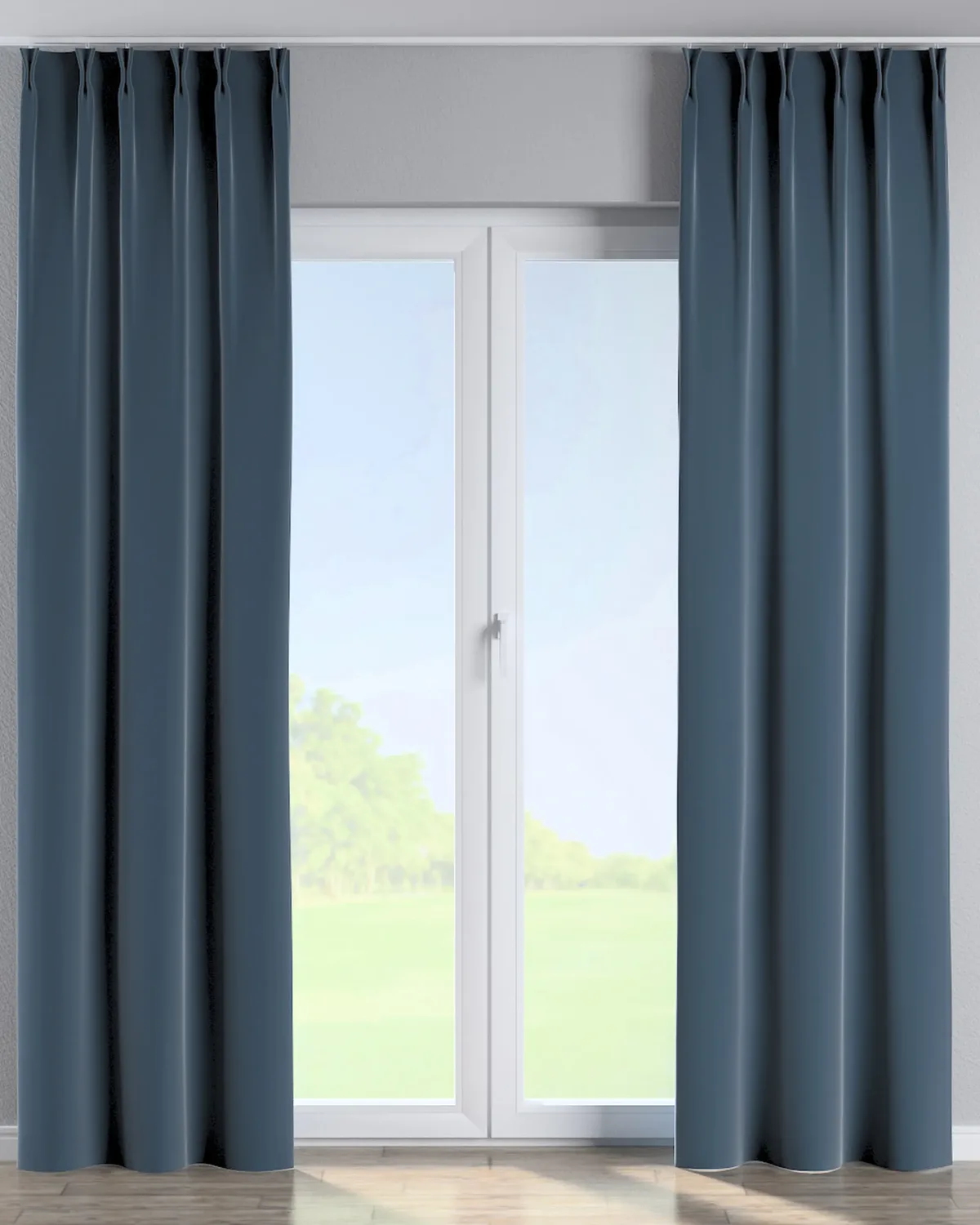 Vorhang mit flämischen 2-er Falten Farbe blau Stoff glänzend, samt de Dekoria – photo du produit