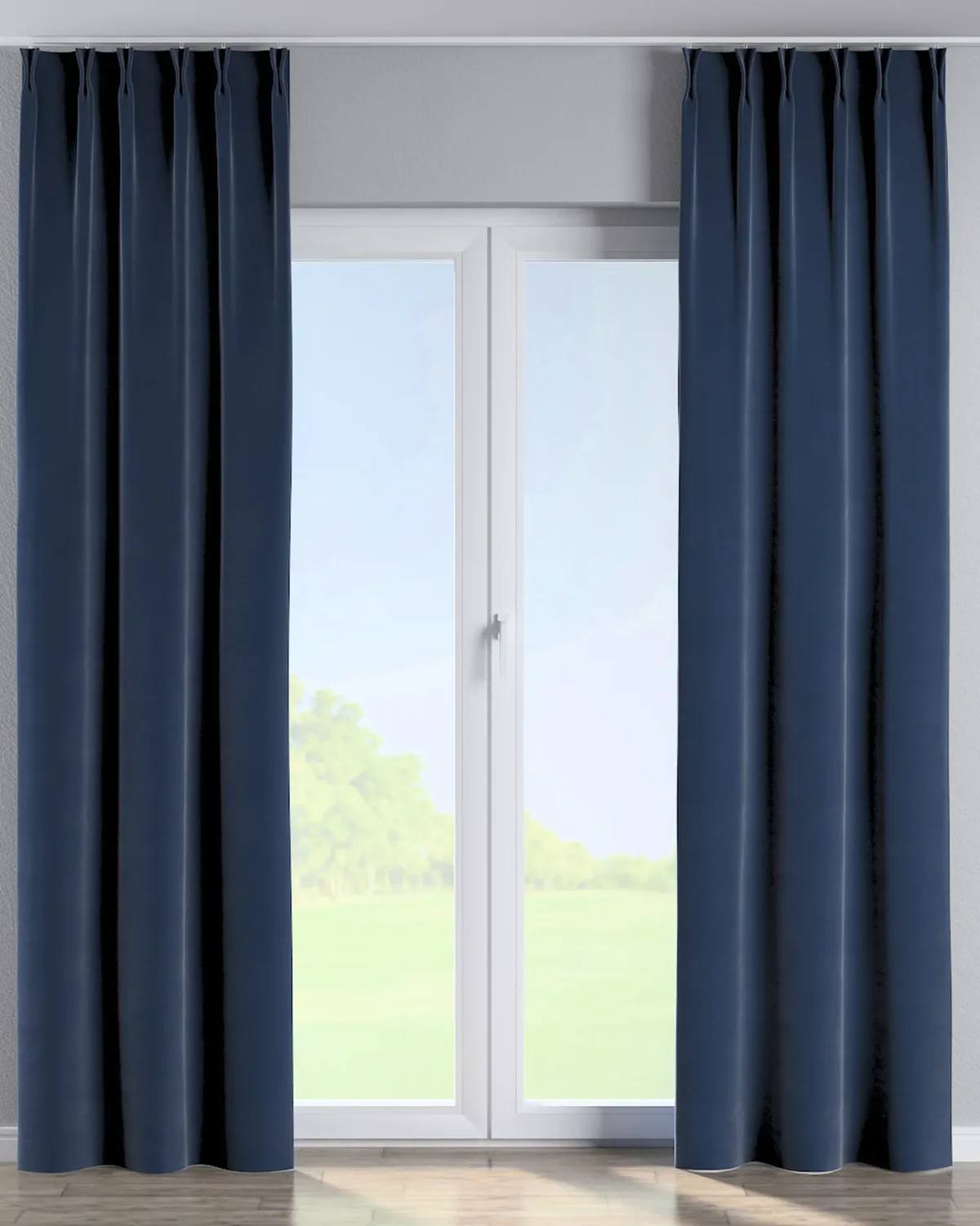 Vorhang mit flämischen 2-er Falten Farbe dunkelblau Stoff glänzend, samt de Dekoria – photo du produit
