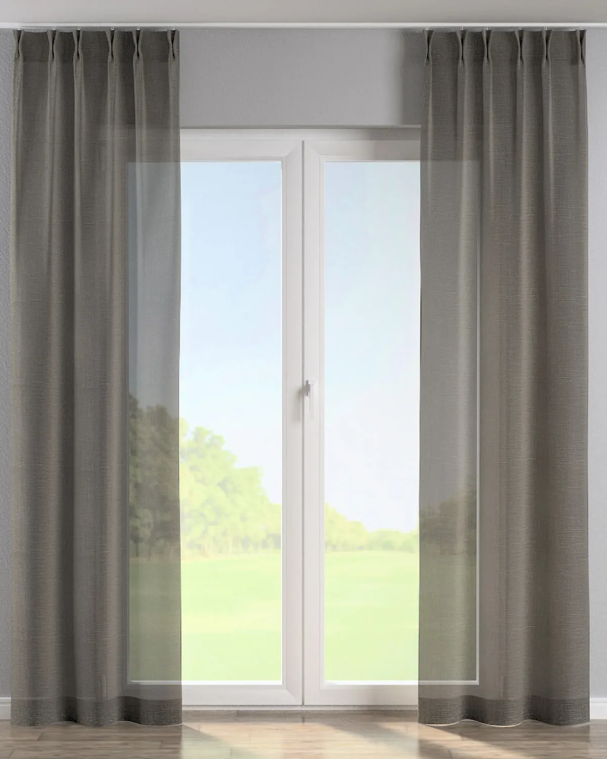 Vorhang mit flämischen 2-er Falten Farbe grau Stoff halbtransparent, strukturiert de Dekoria – photo du produit