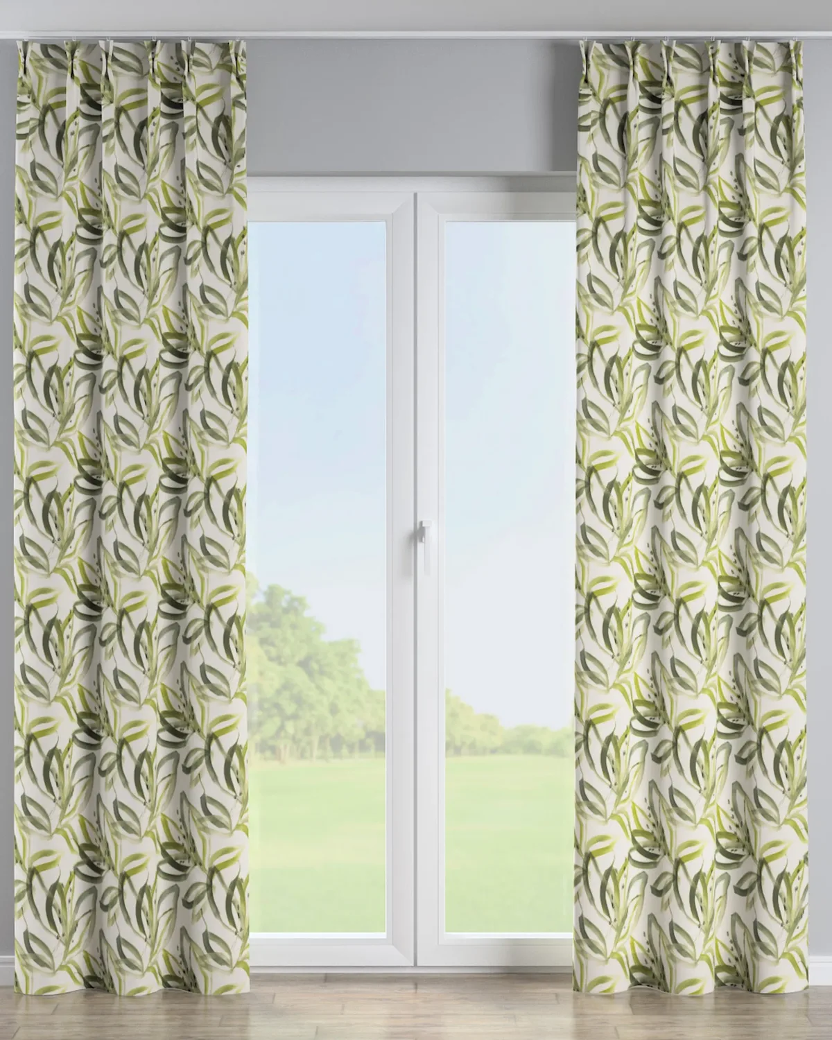 Vorhang mit flämischen 2-er Falten Farbe grün Stoff gemustert by Dekoria – product photo