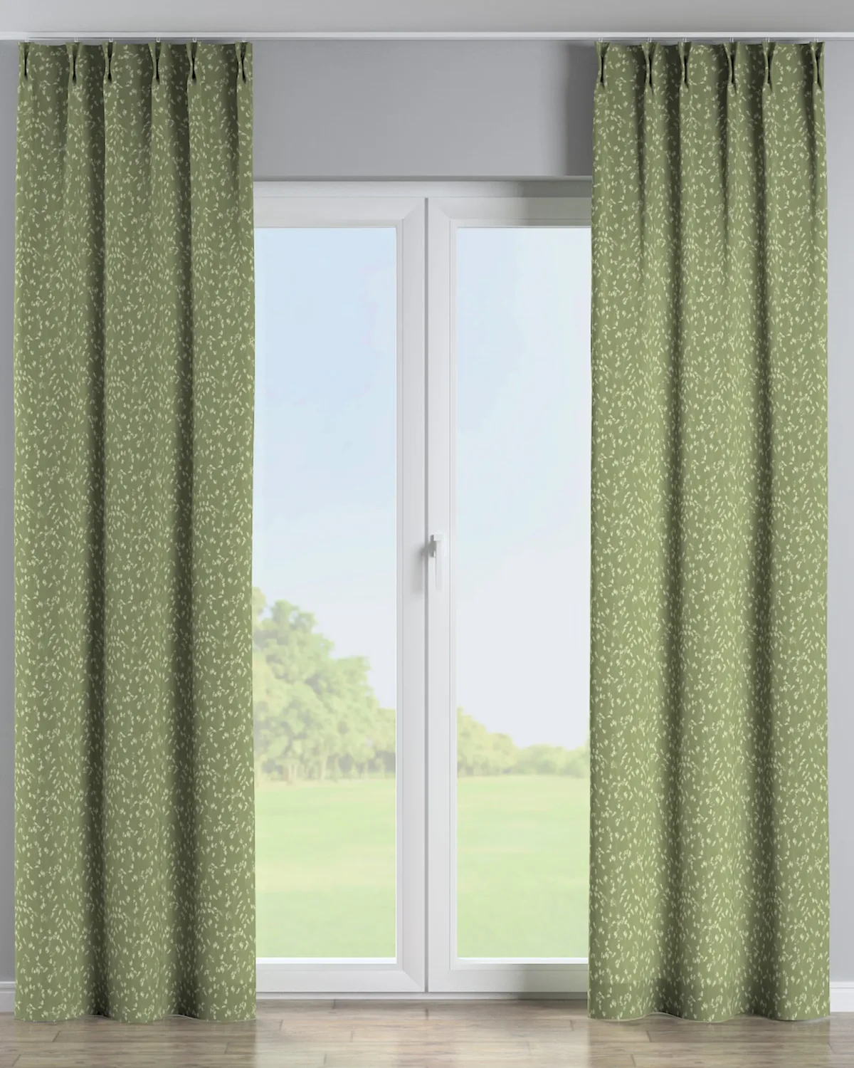 Vorhang mit flämischen 2-er Falten Farbe grün Stoff gemustert van Dekoria – productfoto