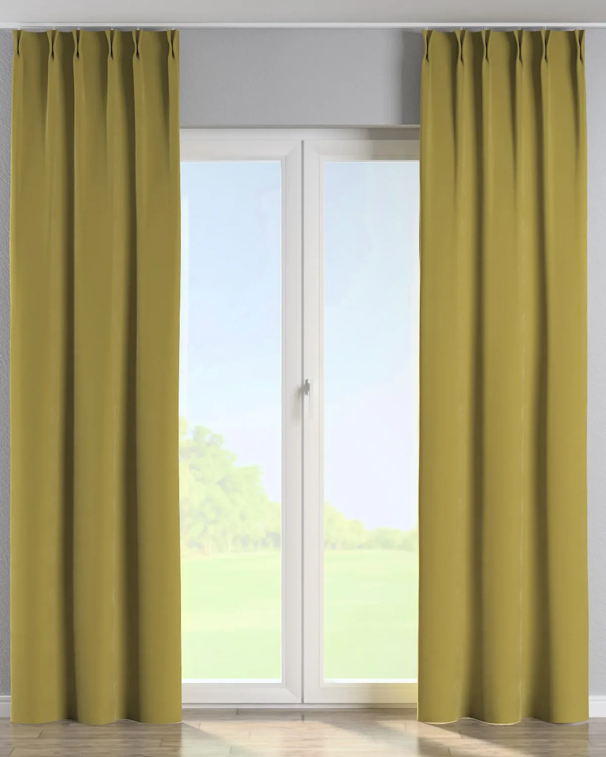 Vorhang mit flämischen 2-er Falten Farbe grün Stoff glänzend, samt de Dekoria – photo du produit