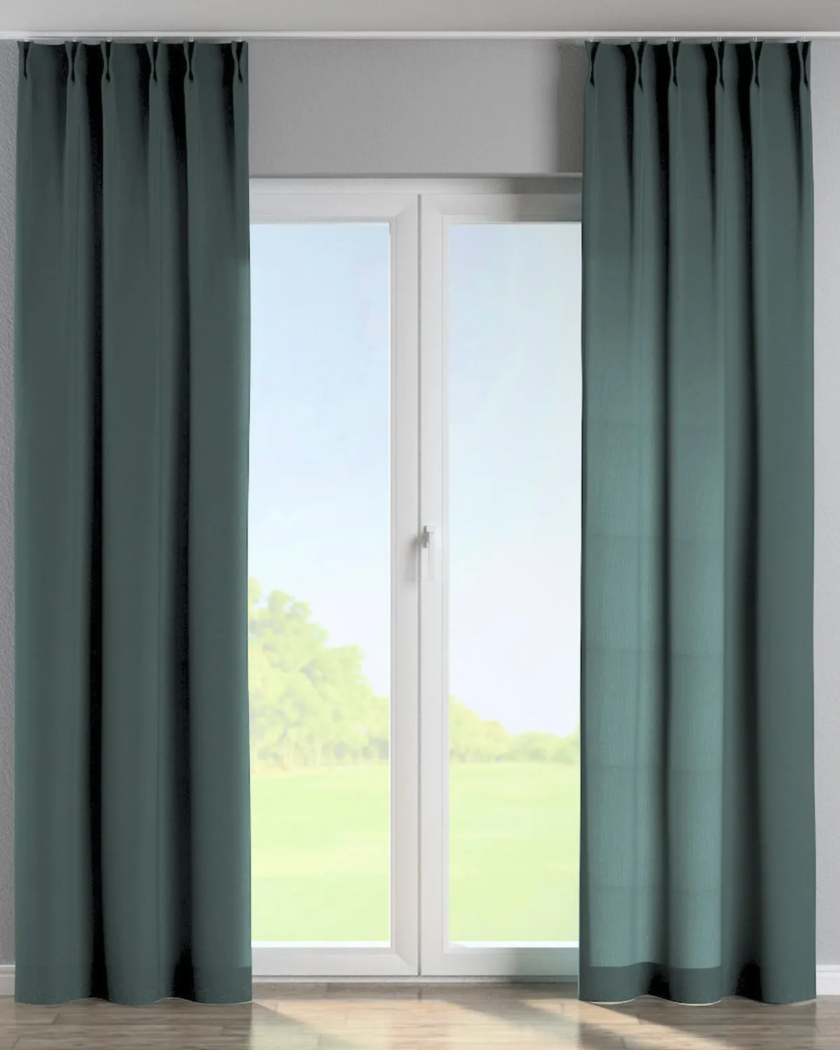 Vorhang mit flämischen 2-er Falten Farbe grün Stoff halbtransparent, strukturiert, aus leinen de Dekoria – photo du produit