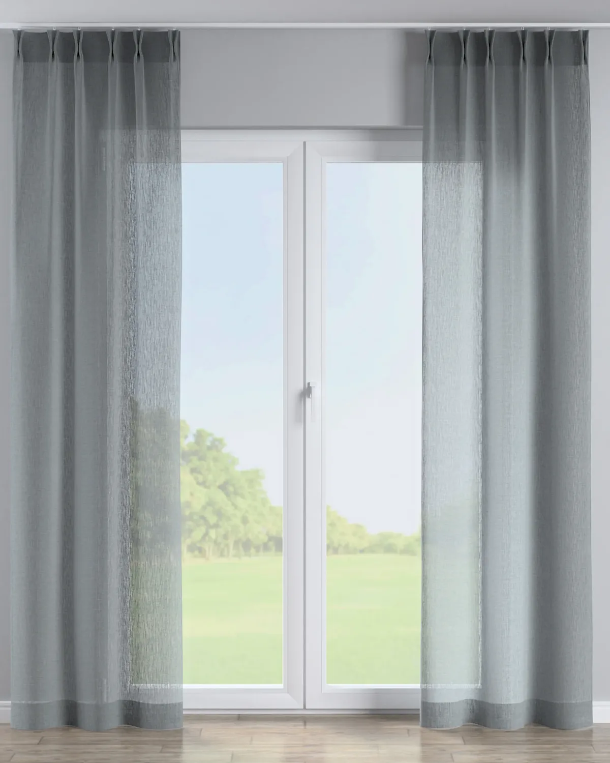 Vorhang mit flämischen 2-er Falten Farbe grün Stoff halbtransparent, strukturiert van Dekoria – productfoto