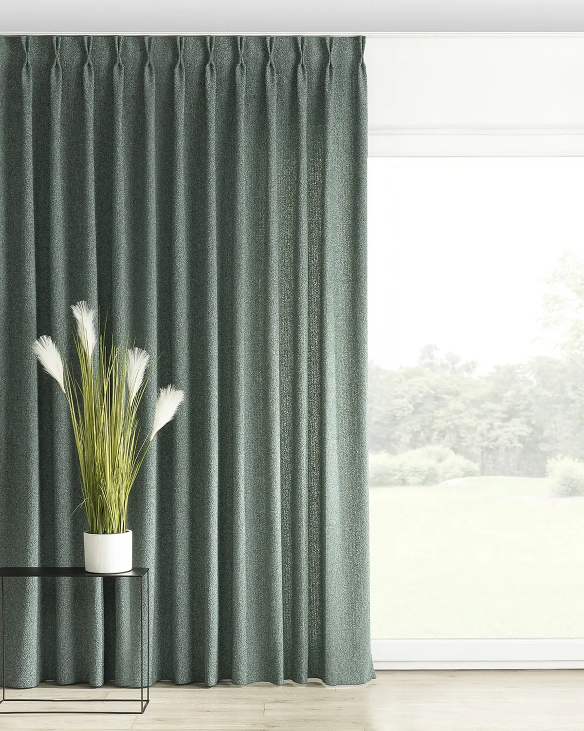 Vorhang mit flämischen 2-er Falten Farbe grün Stoff strukturiert van Dekoria – productfoto