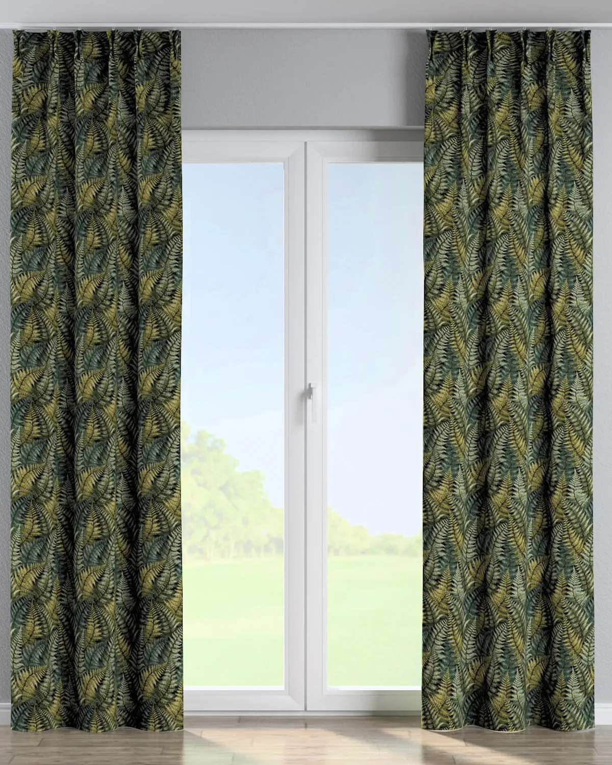 Vorhang mit flämischen 2-er Falten Farbe grün Stoff strukturiert, gemustert by Dekoria – product photo