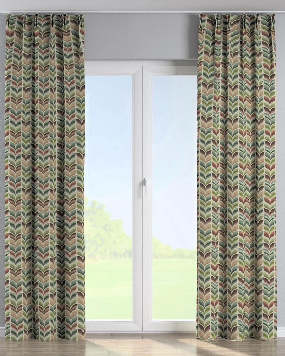 Vorhang mit flämischen 2-er Falten Farbe grün Stoff strukturiert, gemustert by Dekoria – product photo