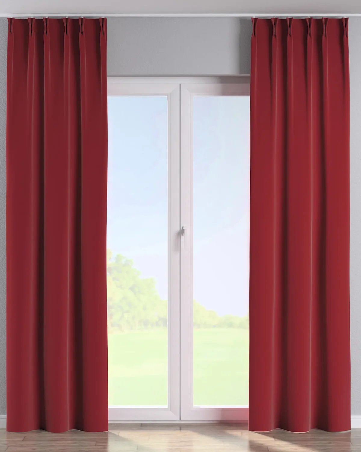 Vorhang mit flämischen 2-er Falten Farbe rot Stoff glänzend, samt van Dekoria – productfoto