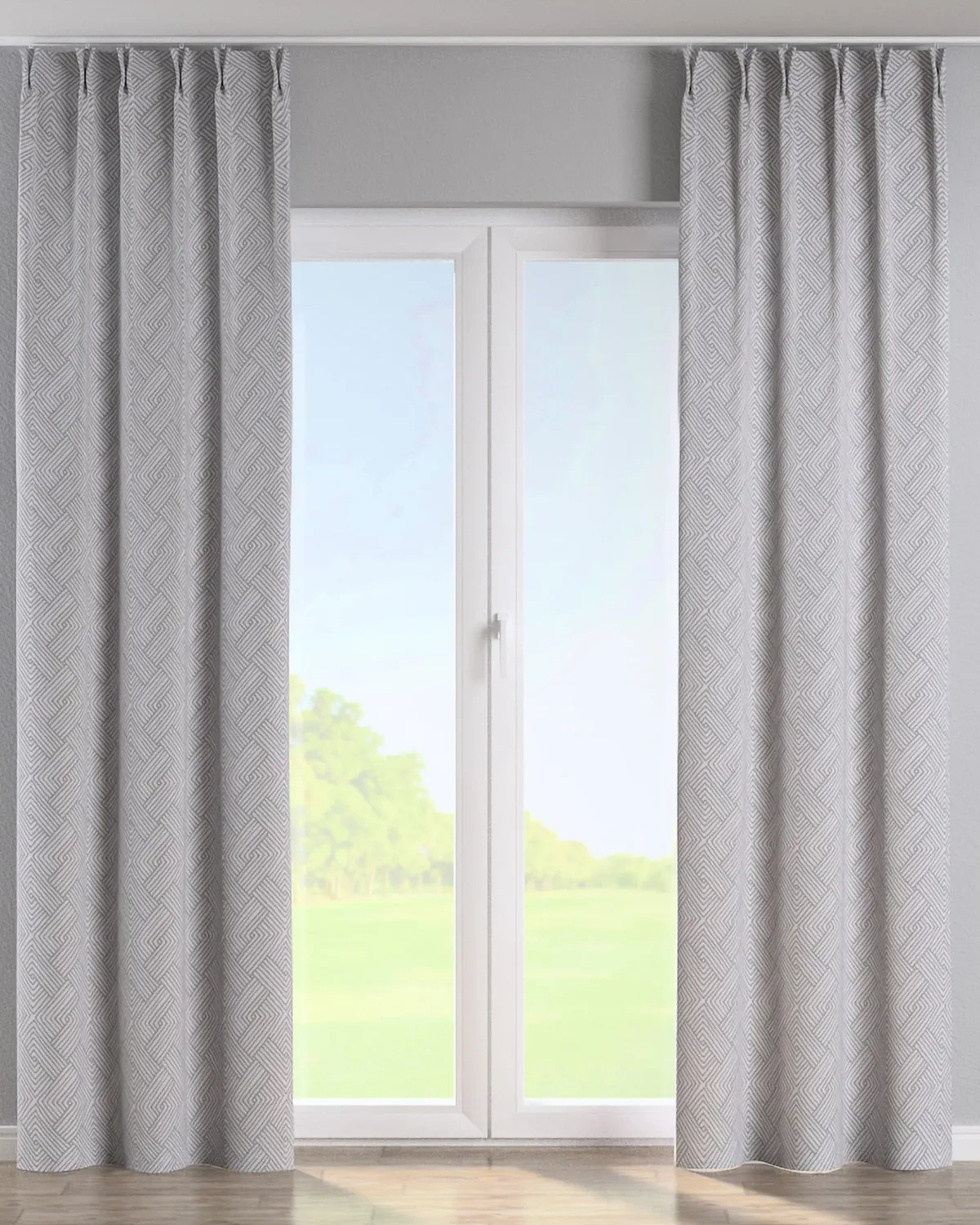 Vorhang mit flämischen 2-er Falten Farbe silbern Stoff strukturiert, gemustert van Dekoria – productfoto