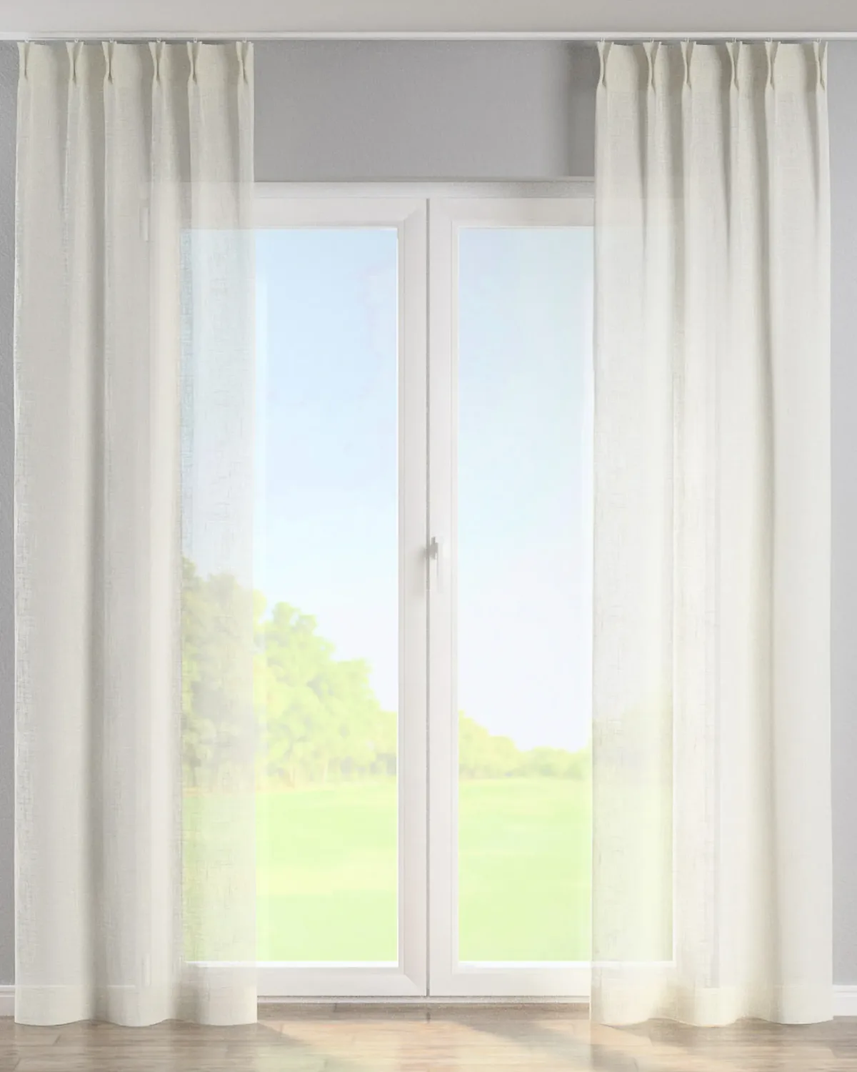 Vorhang mit flämischen 2-er Falten Farbe weiß Stoff halbtransparent, glänzend, strukturiert de Dekoria – photo du produit