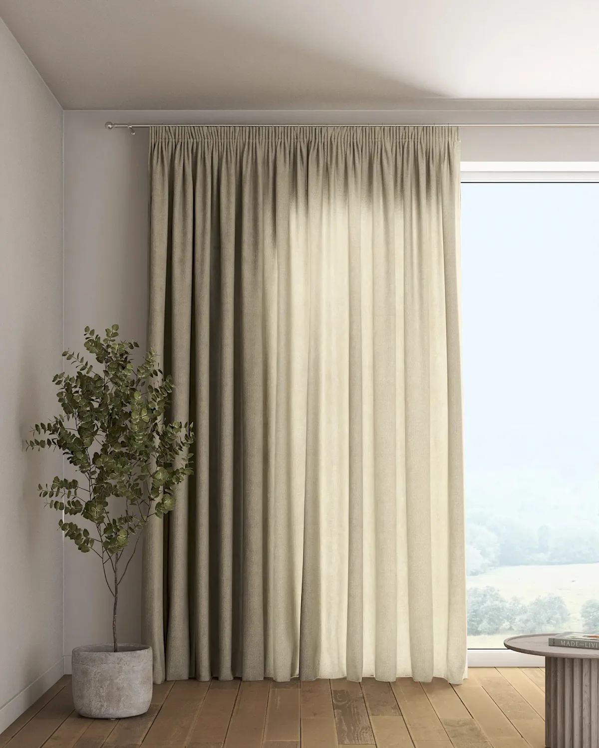 Vorhang mit Kräuselband Farbe beige Stoff halbtransparent, glänzend, strukturiert de Dekoria – photo du produit