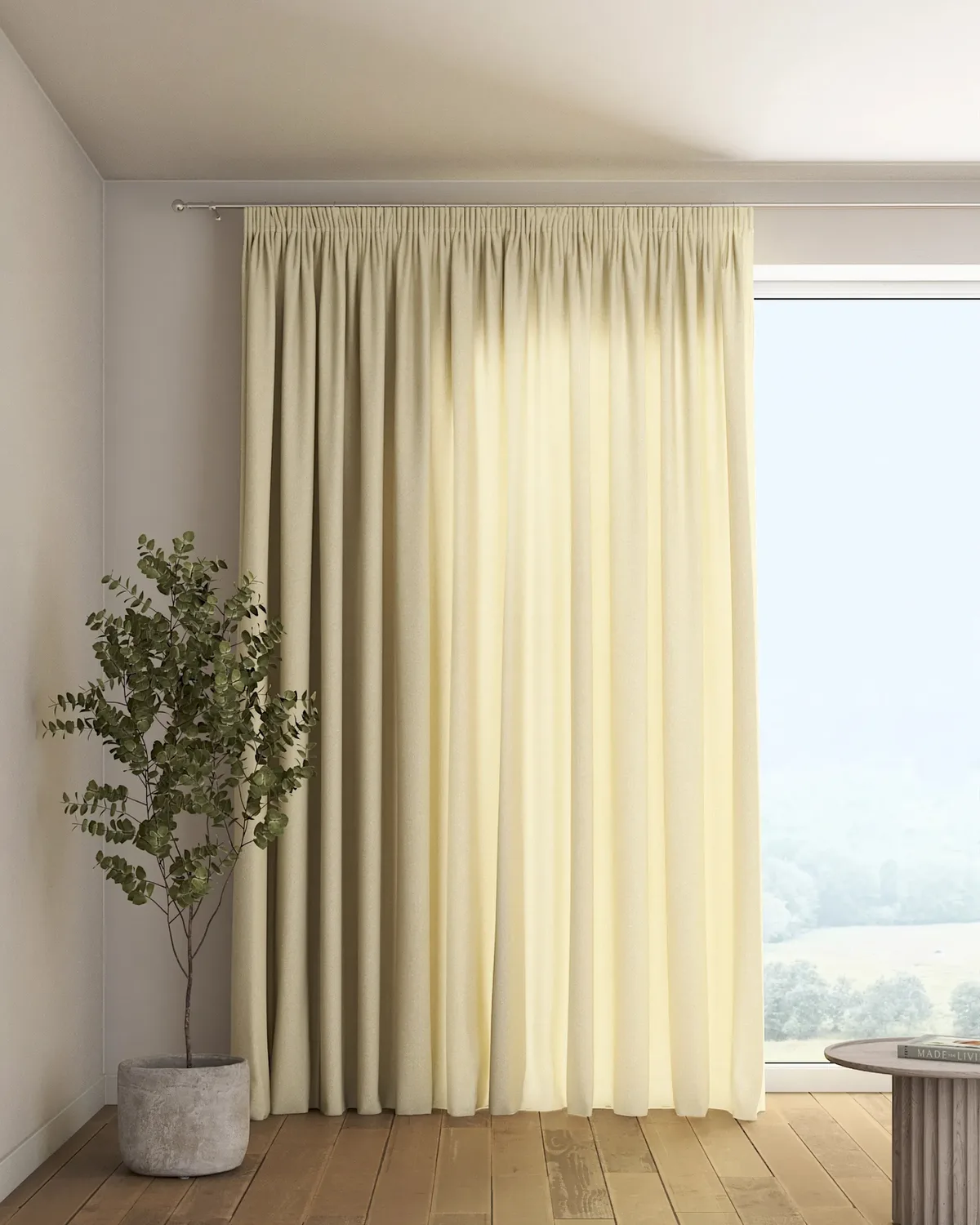 Vorhang mit Kräuselband Farbe beige Stoff halbtransparent, glänzend, strukturiert de Dekoria – photo du produit
