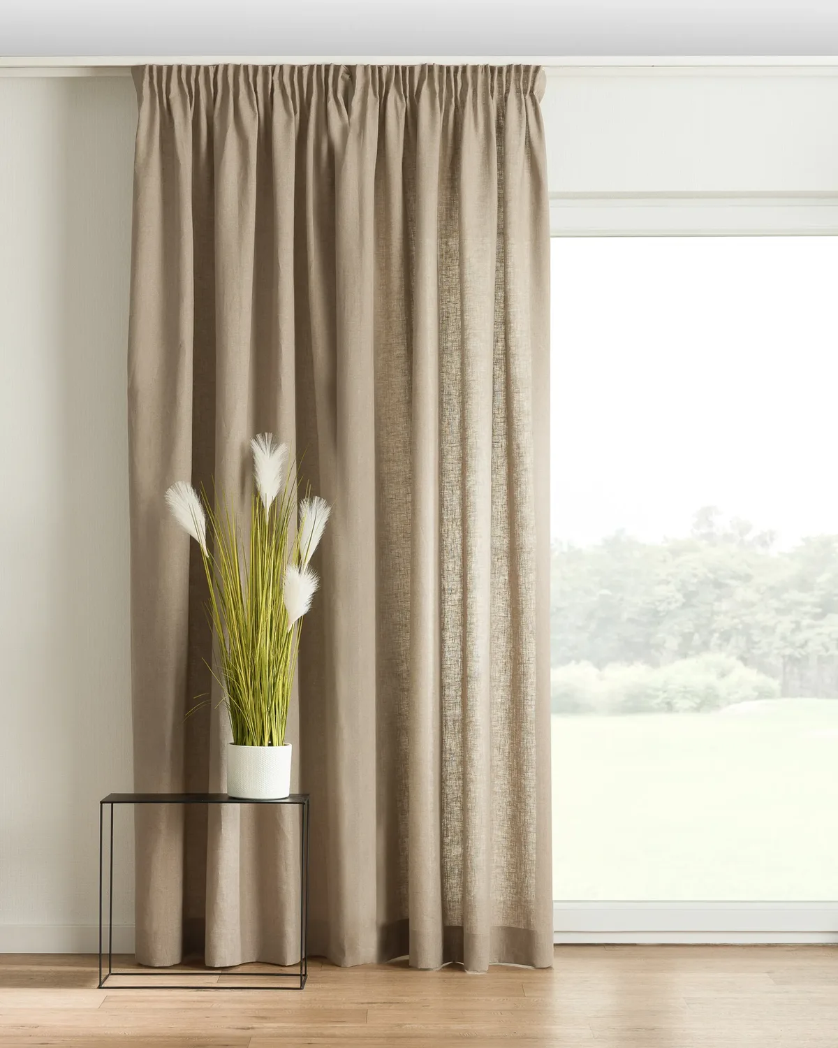 Vorhang mit Kräuselband Farbe beige Stoff halbtransparent, strukturiert, aus leinen de Dekoria – photo du produit