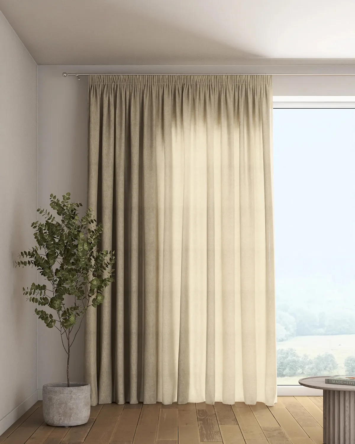 Vorhang mit Kräuselband Farbe beige Stoff halbtransparent, strukturiert de Dekoria – photo du produit
