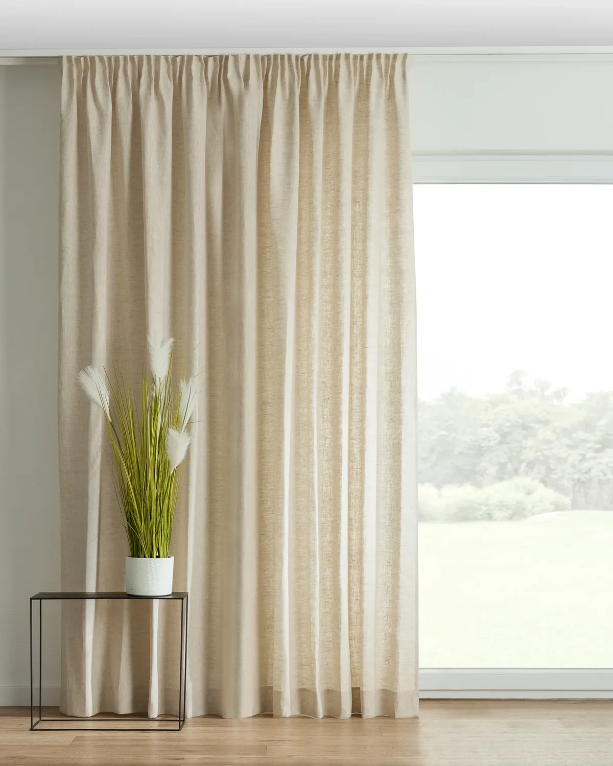 Vorhang mit Kräuselband Farbe beige Stoff halbtransparent, strukturiert, aus leinen de Dekoria – photo du produit