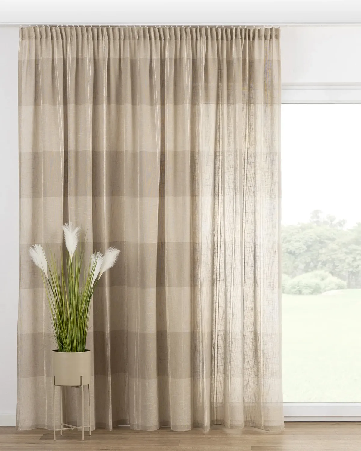Vorhang mit Kräuselband Farbe beige Stoff halbtransparent, strukturiert, gemustert de Dekoria – photo du produit