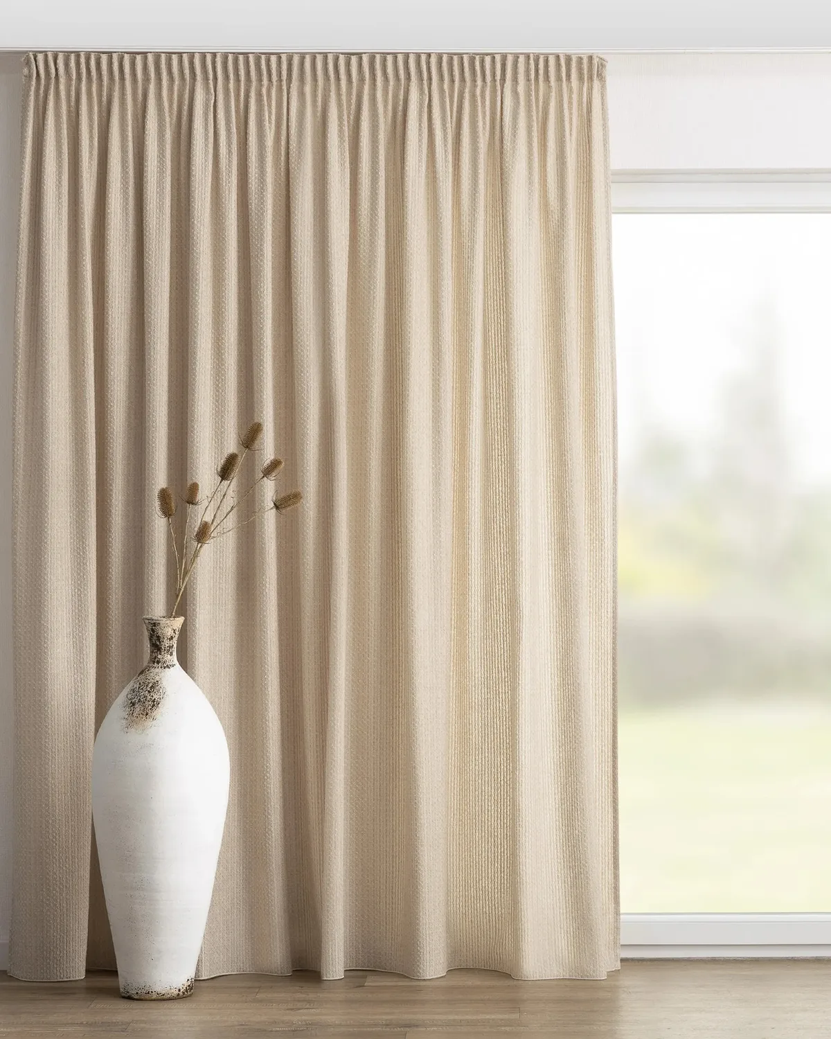 Vorhang mit Kräuselband Farbe beige Stoff strukturiert de Dekoria – photo du produit