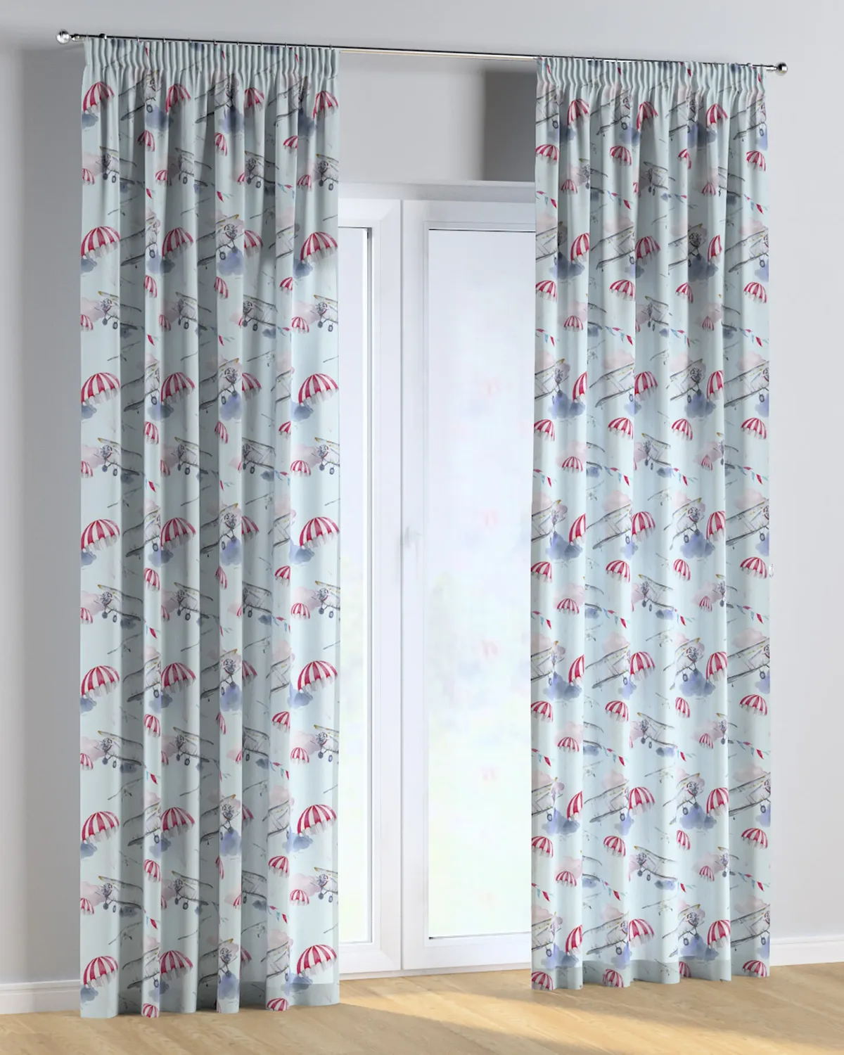 Vorhang mit Kräuselband Farbe blau Stoff gemustert de Dekoria – photo du produit