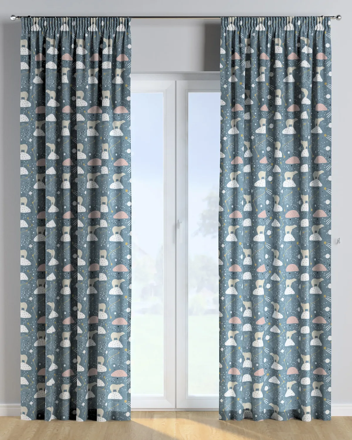 Vorhang mit Kräuselband Farbe blau Stoff gemustert de Dekoria – photo du produit