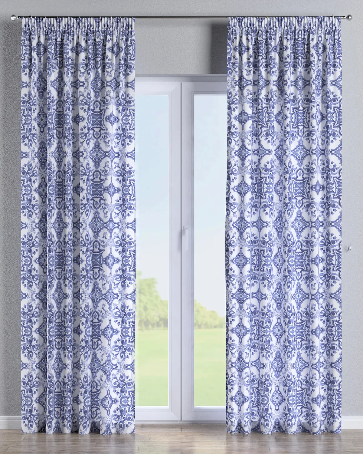 Vorhang mit Kräuselband Farbe blau Stoff gemustert de Dekoria – photo du produit