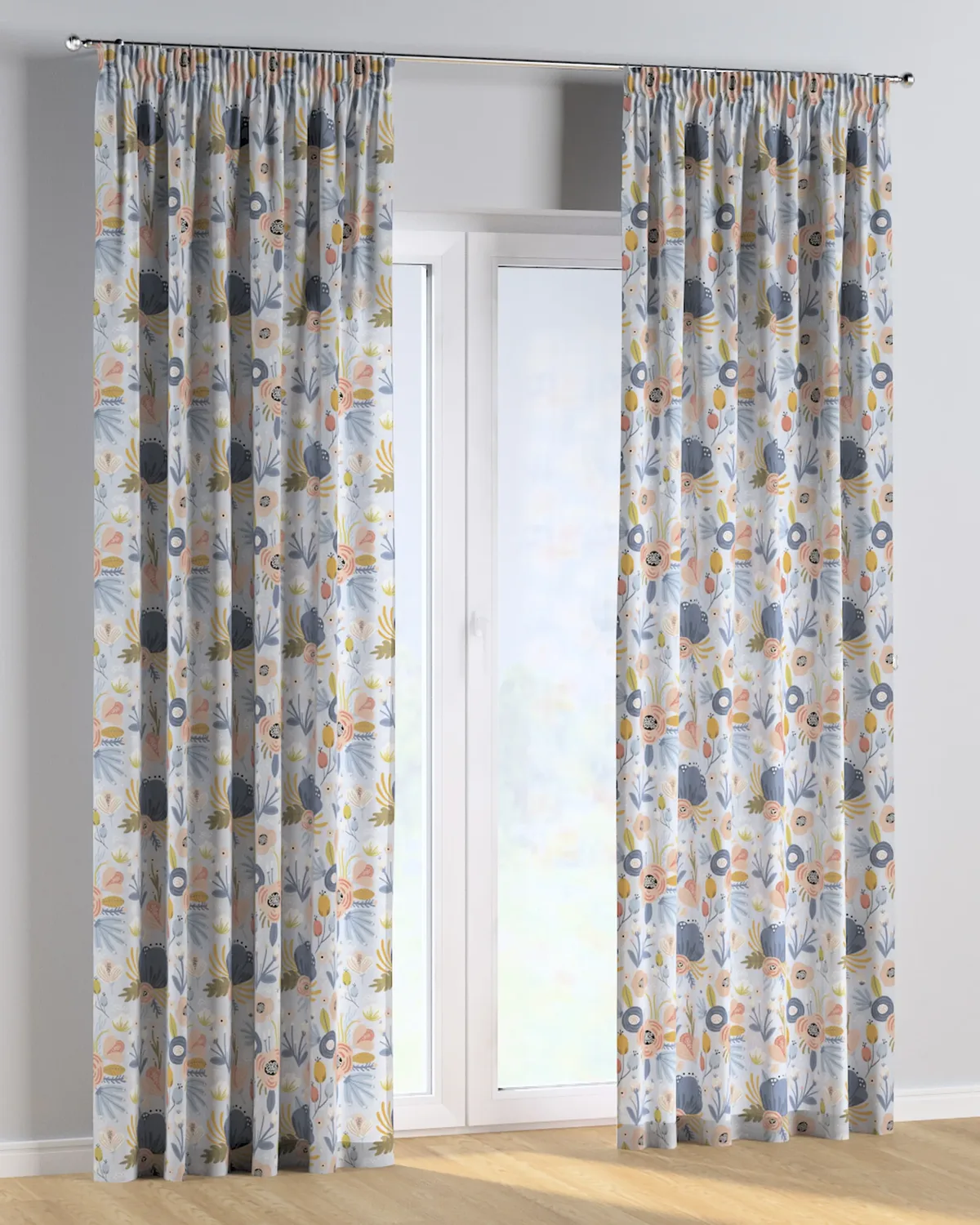 Vorhang mit Kräuselband Farbe blau Stoff gemustert de Dekoria – photo du produit