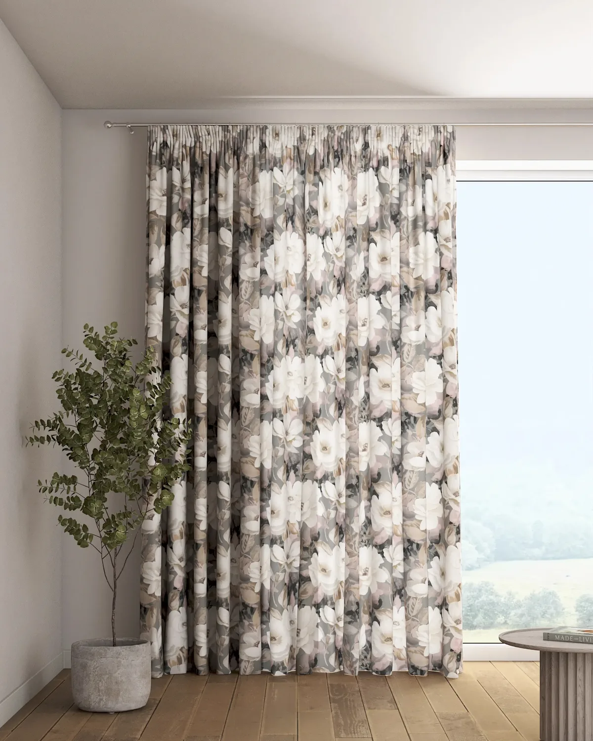 Vorhang mit Kräuselband Farbe grau Stoff gemustert de Dekoria – photo du produit