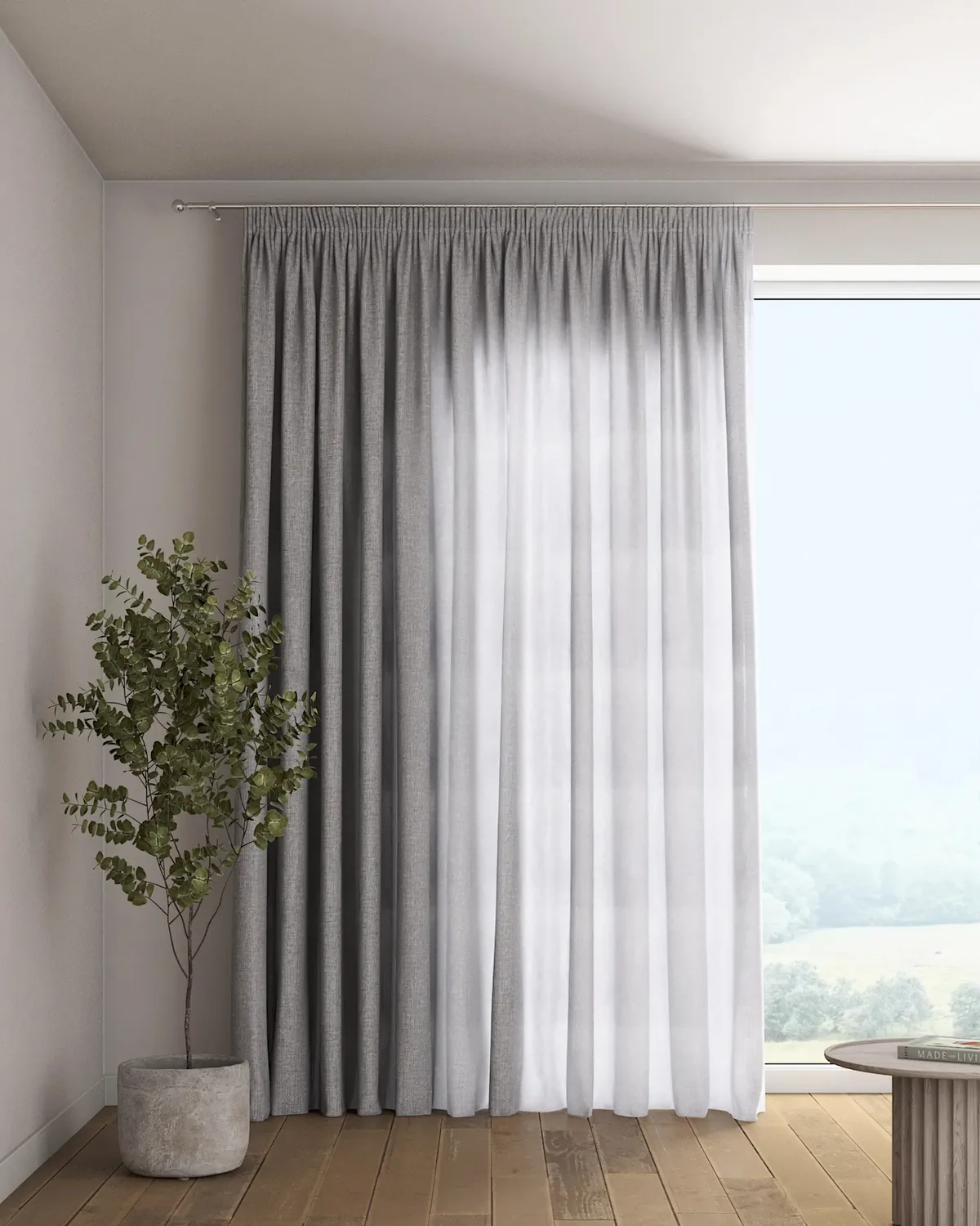 Vorhang mit Kräuselband Farbe grau Stoff halbtransparent, strukturiert de Dekoria – photo du produit