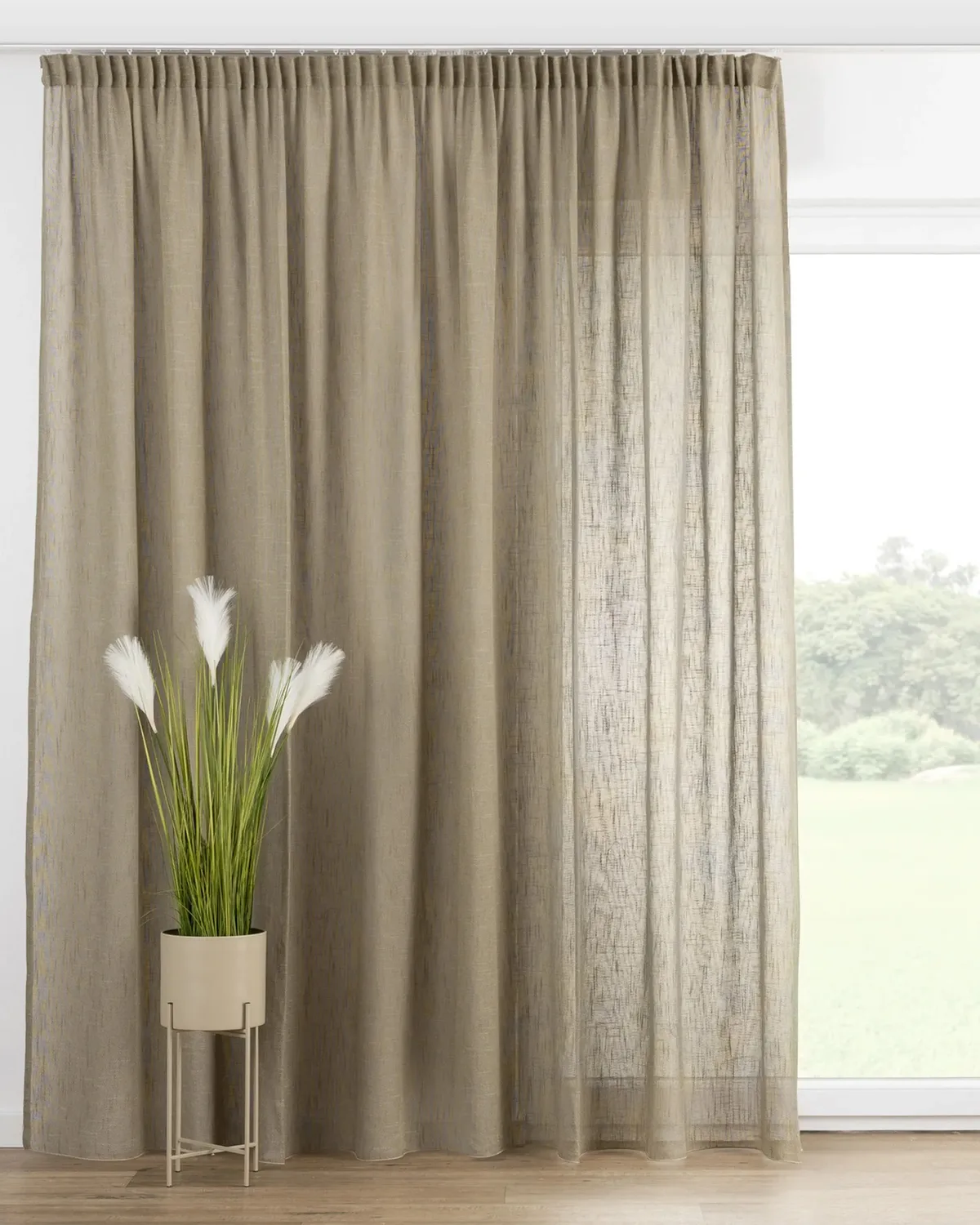 Vorhang mit Kräuselband Farbe grün Stoff halbtransparent, strukturiert van Dekoria – productfoto