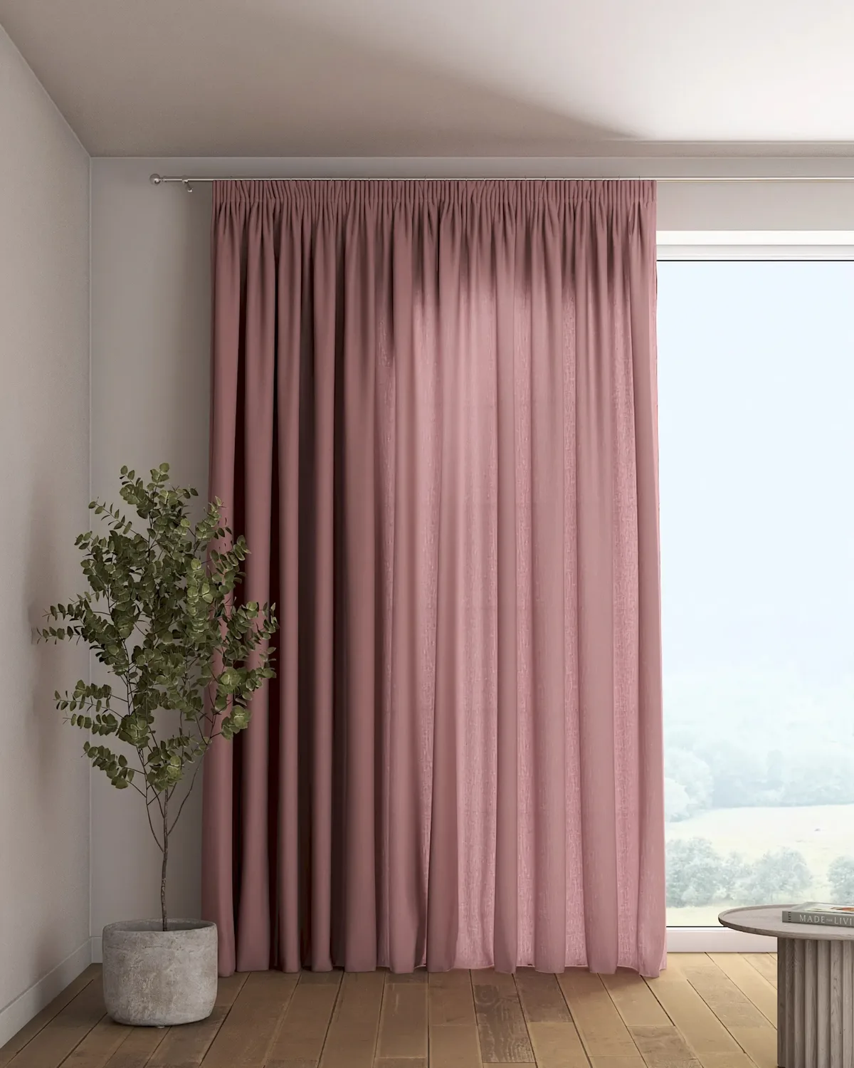 Vorhang mit Kräuselband Farbe rosa Stoff halbtransparent, strukturiert, aus leinen de Dekoria – photo du produit