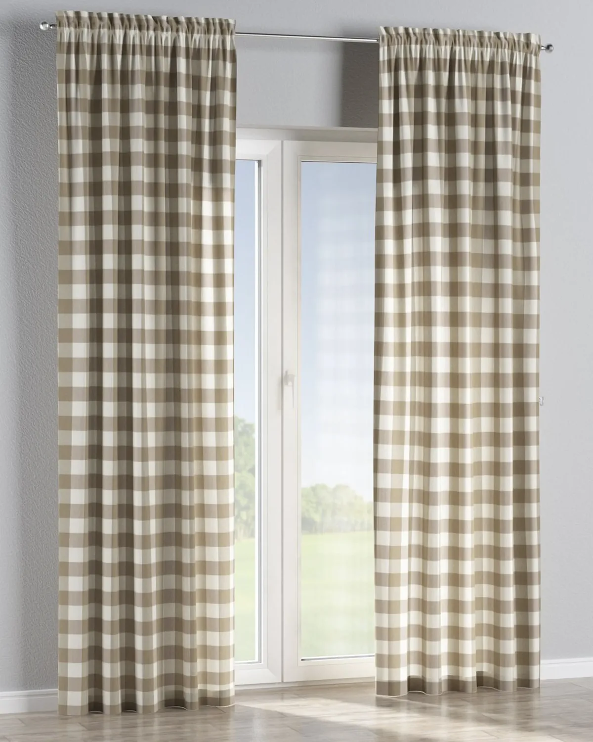 Vorhang mit Tunnel und Köpfchen Farbe beige Stoff gemustert de Dekoria – photo du produit