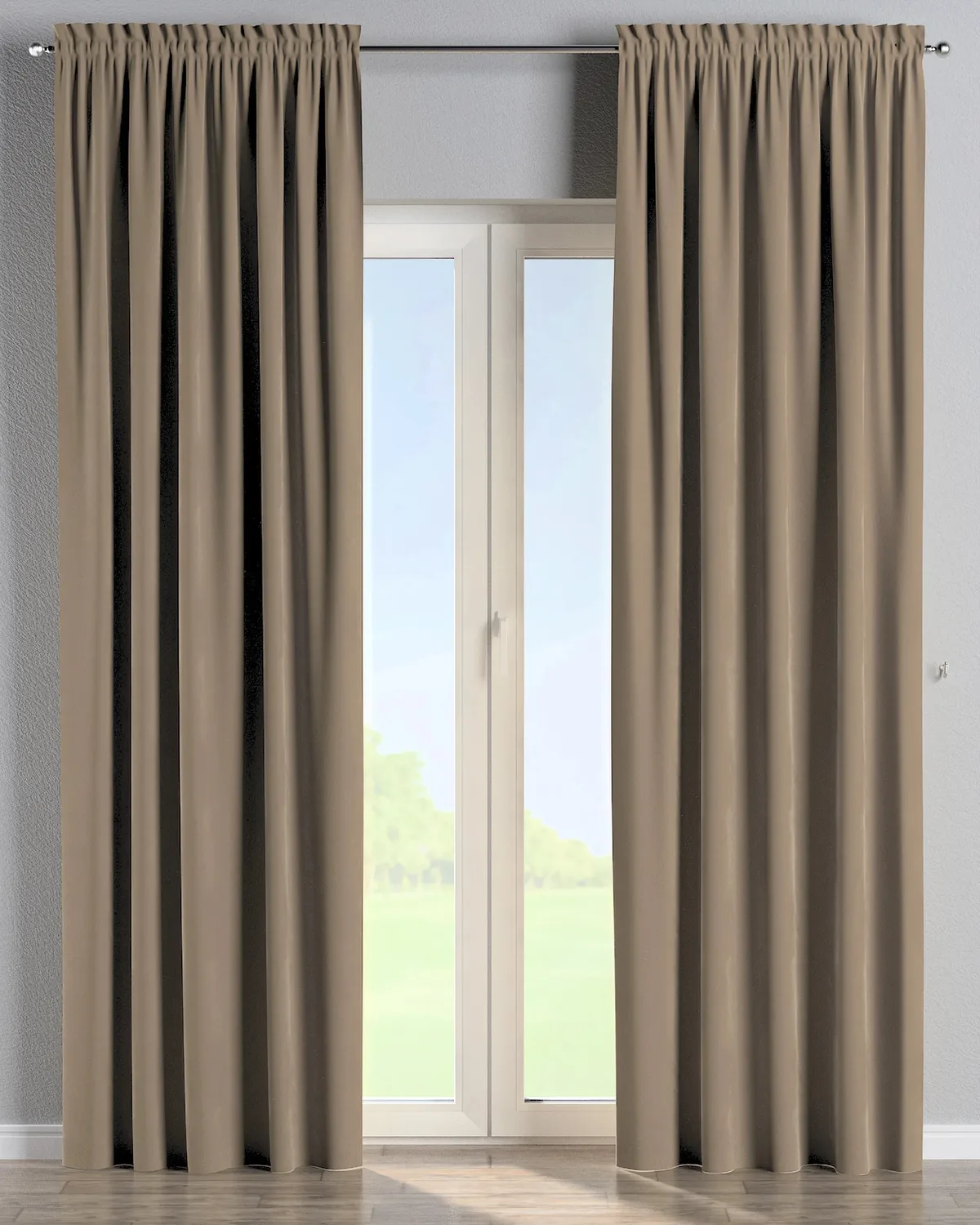 Vorhang mit Tunnel und Köpfchen Farbe beige Stoff glänzend, samt by Dekoria – product photo