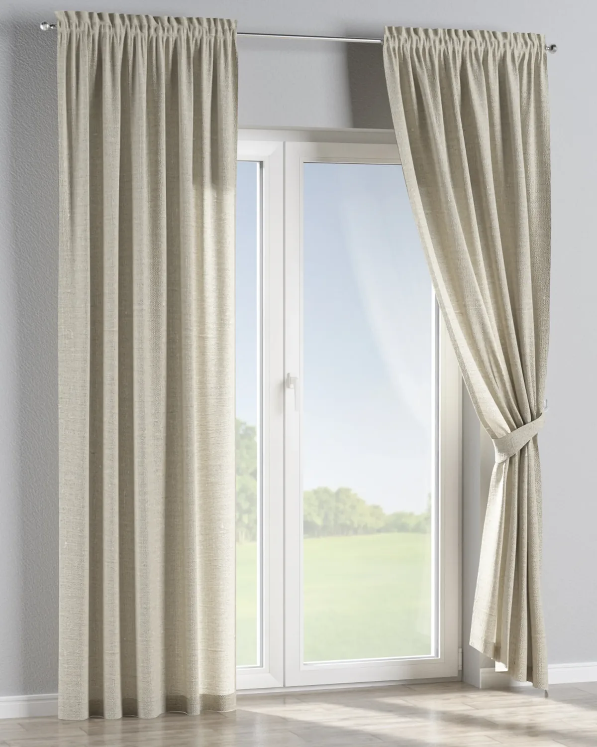 Vorhang mit Tunnel und Köpfchen Farbe beige Stoff halbtransparent, strukturiert, aus leinen de Dekoria – photo du produit