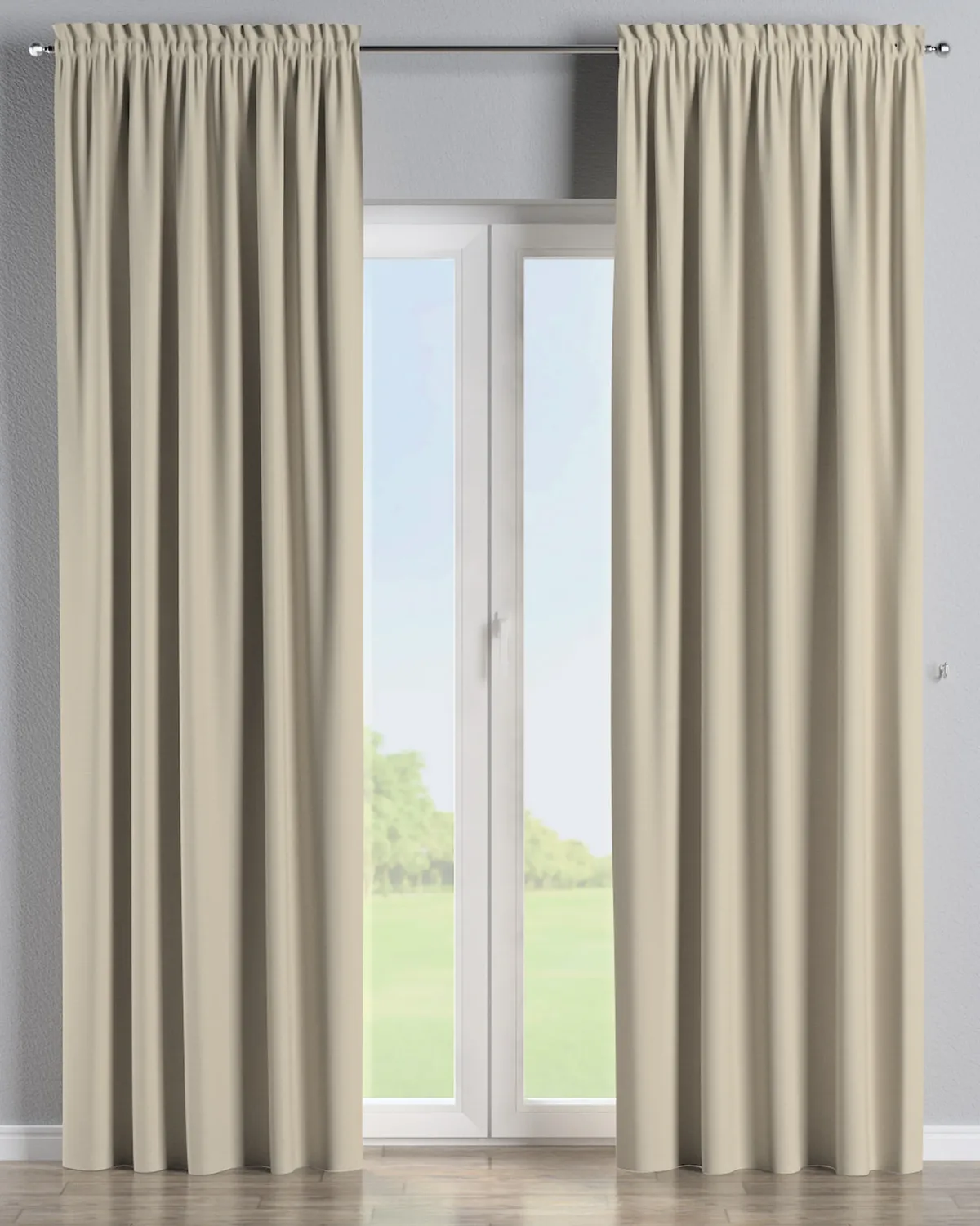 Vorhang mit Tunnel und Köpfchen Farbe beige Stoff outdoor, strukturiert van Dekoria – productfoto