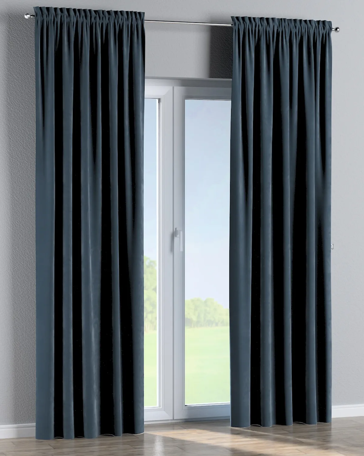 Vorhang mit Tunnel und Köpfchen Farbe blau Stoff glänzend, samt de Dekoria – photo du produit