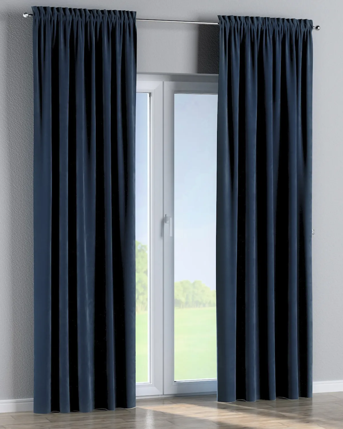 Vorhang mit Tunnel und Köpfchen Farbe dunkelblau Stoff glänzend, samt de Dekoria – photo du produit
