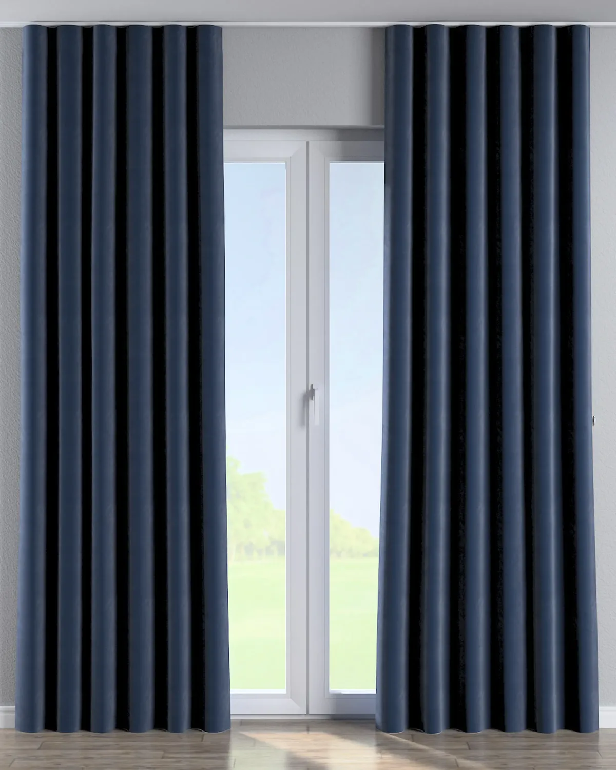 Wellenvorhang Farbe dunkelblau Stoff glänzend, samt de Dekoria – photo du produit