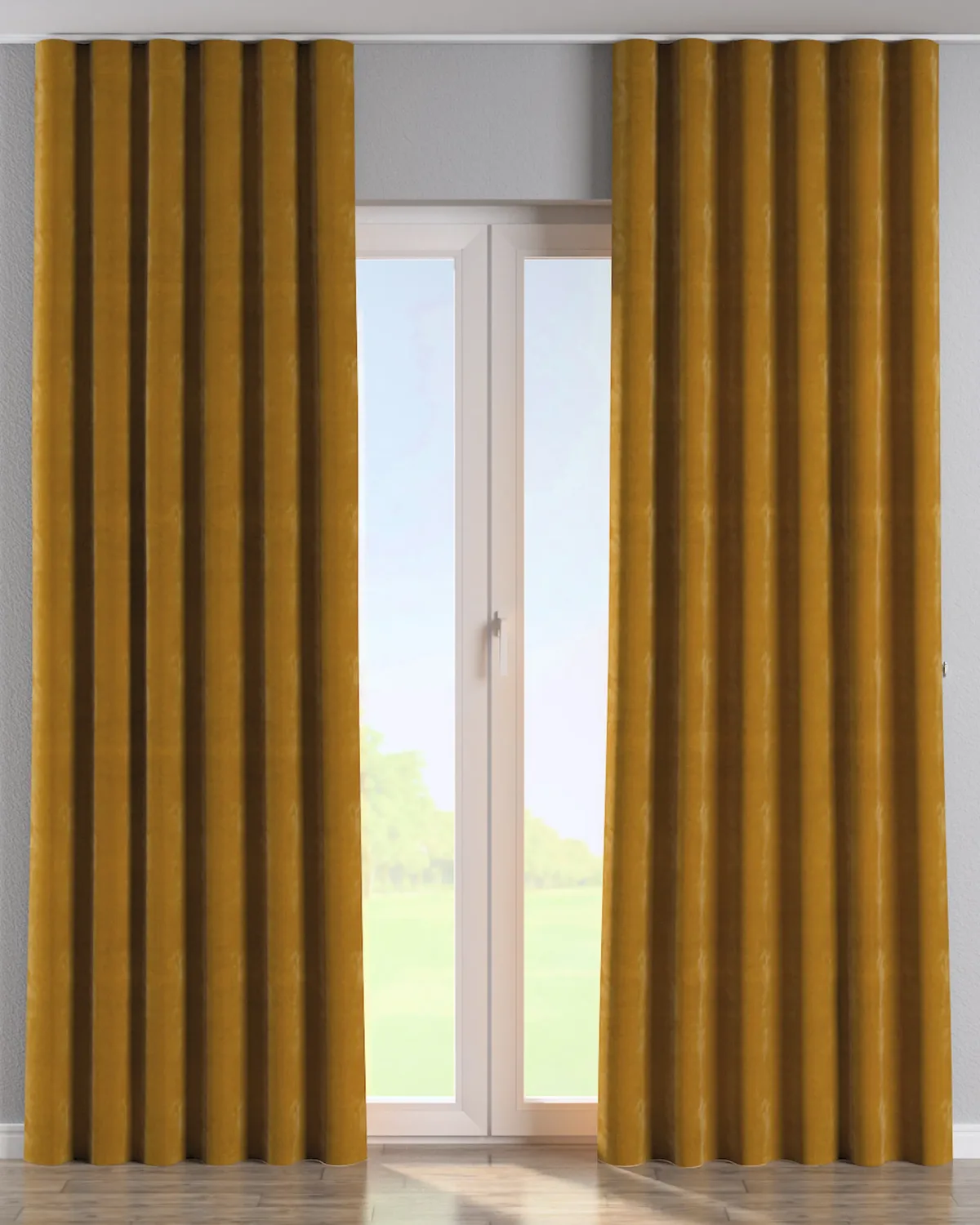 Wellenvorhang Farbe gelb Stoff glänzend, samt de Dekoria – photo du produit