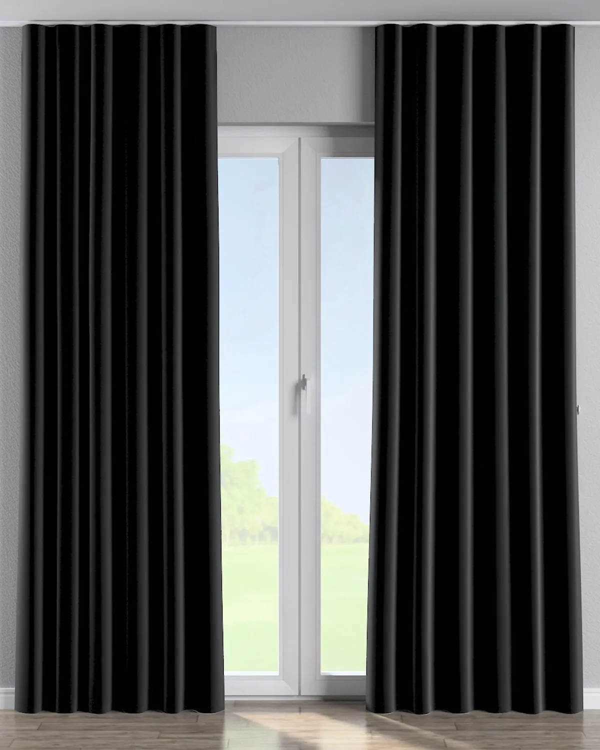 Wellenvorhang Farbe schwarz Stoff glänzend, samt de Dekoria – photo du produit