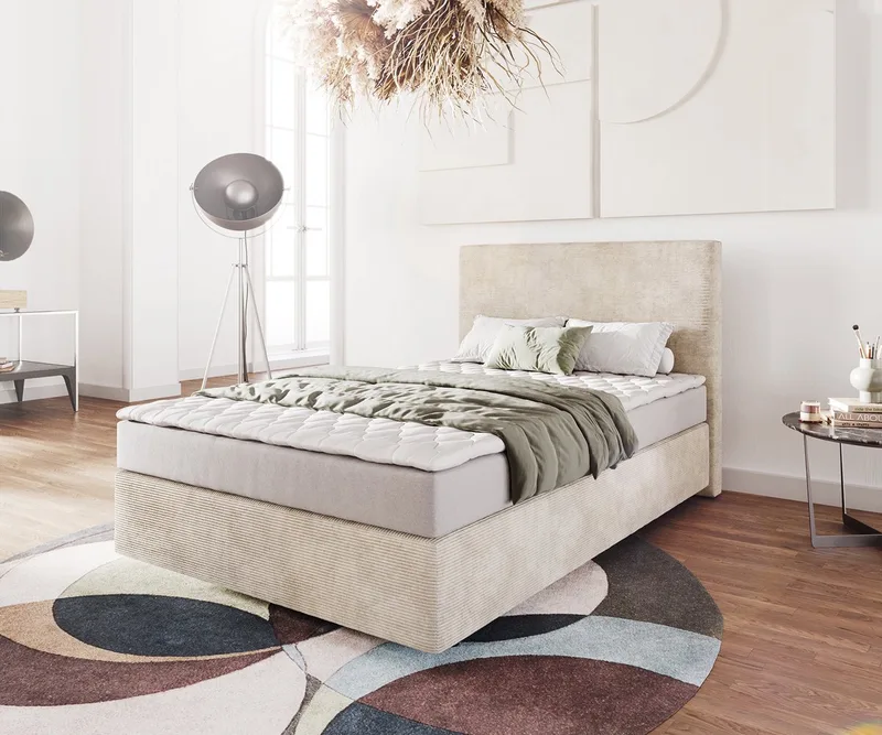Boxspringbed Dream-Well Cord 120x200 cm met Matras en Topper von DELIFE in Beige – Produktfoto
