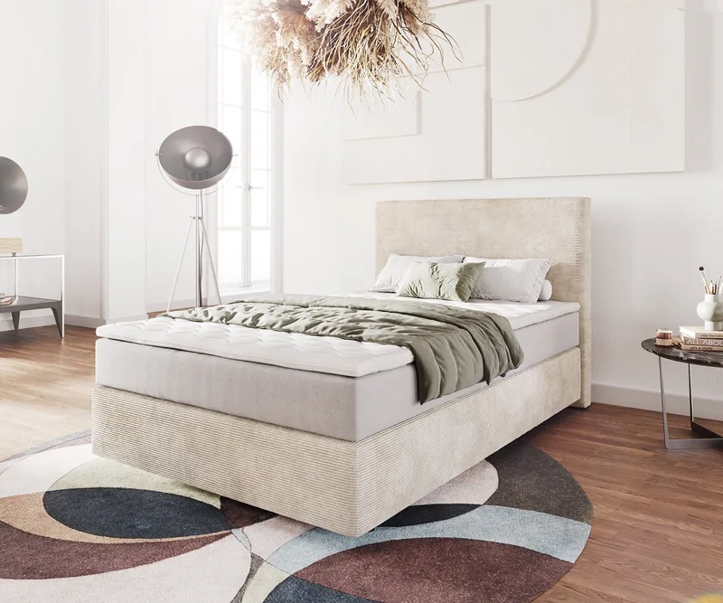 Boxspringbed Dream-Well Cord 120x200 cm met Pocketveringmatras en Topper van DELIFE in Beige – productfoto