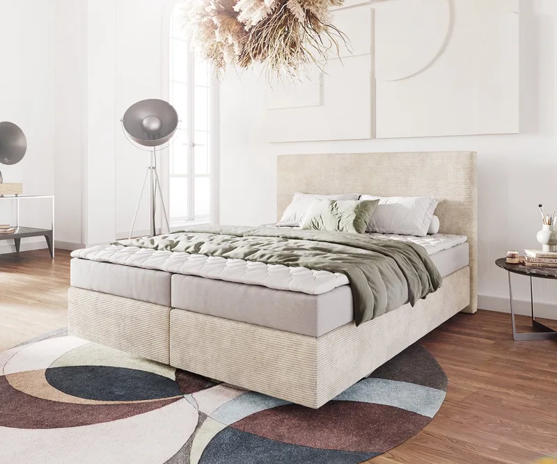 Boxspringbed Dream-Well Cord 160x200 cm met Matras en Topper von DELIFE in Beige – Produktfoto