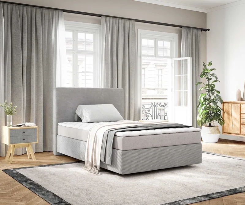 Boxspringbed Dream-Well Cord Zilvergrijs 120x200 cm met Matras en Topper von DELIFE in Silber – Produktfoto