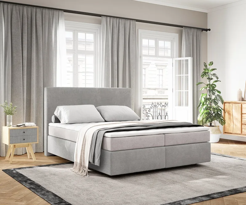 Boxspringbed Dream-Well Cord Zilvergrijs 160x200 cm met TFK Matras en Topper von DELIFE in Silber – Produktfoto