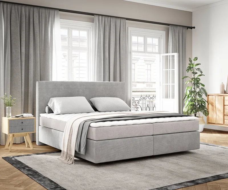Boxspringbed Dream-Well Cord Zilvergrijs 180x200 cm met Matras en Topper von DELIFE in Silber – Produktfoto